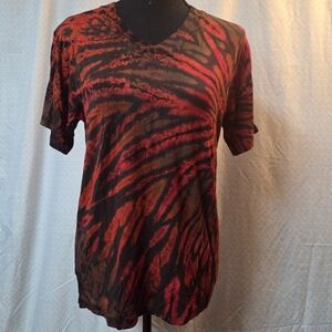 Sacred Threads Red and Black Swirl Tie Dye Women's Tee